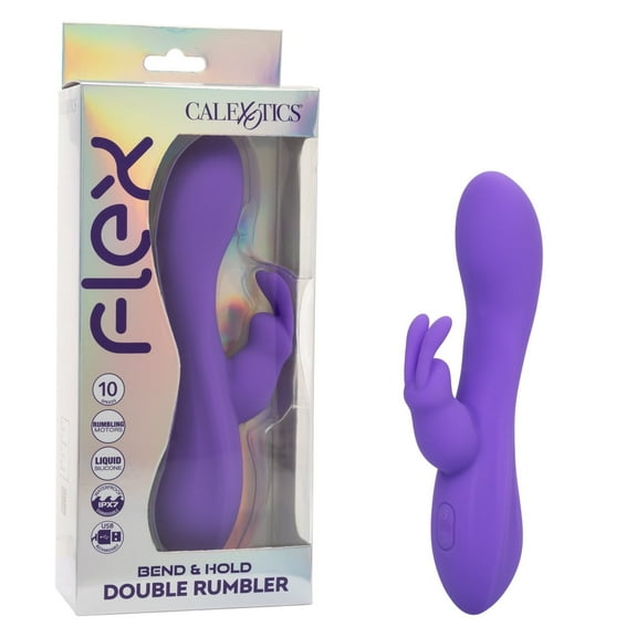 CalExotics Flex Bend & Hold Double Rumbler Rechargeable Silicone Rabbit Vibrator, Purple