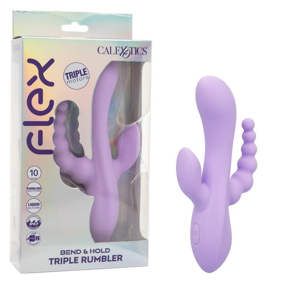 CalExotics Flex Bend & Hold Triple Rumbler Rechargeable Silicone Rabbit Vibrator, Purple
