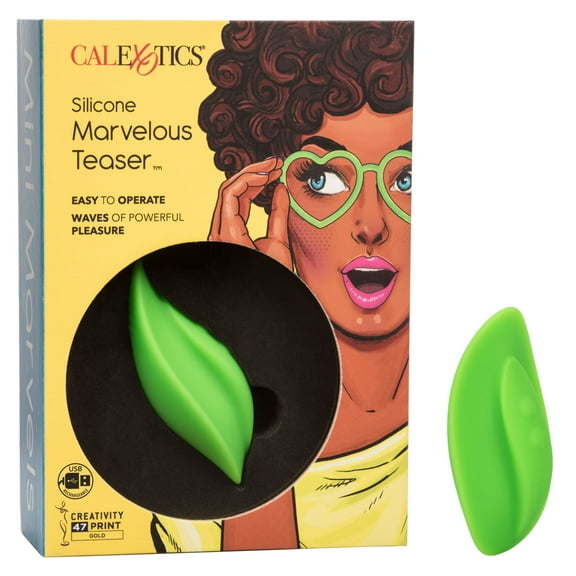 CalExotics Mini Marvels Silicone 10-Function Marvelous Teaser Travel Lock Recharge Vibrator - Green