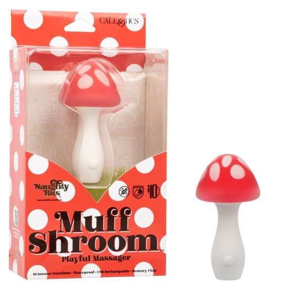 CalExotics Naughty Bits Muff Shroom Playful Massager Rechargeable Clitoral Vibrator, Red