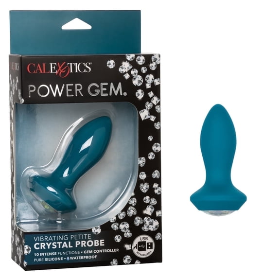 CalExotics Power Gem Vibrating Petite Crystal Probe Silicone Anal Plug, Blue