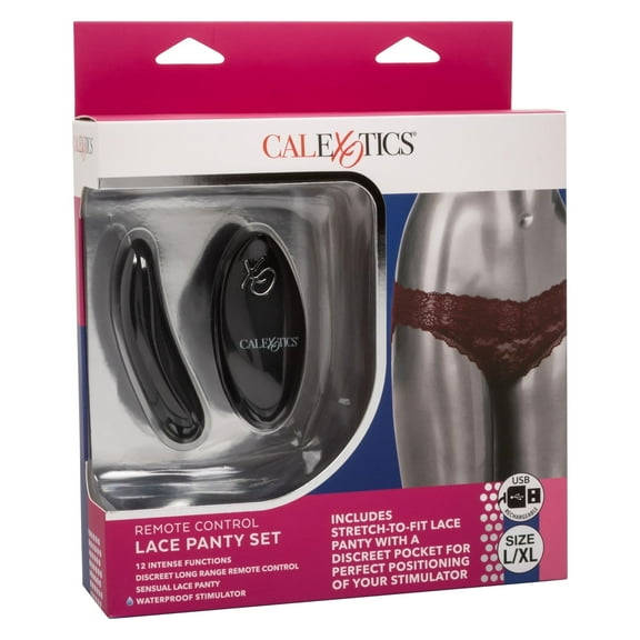 CalExotics Remote Control Lace Panty Set - L/ XL - Burgundy Vibrators