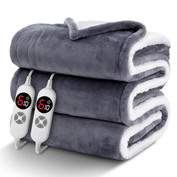 CalFancy Heated Blanket 84" x 90", Queen Size Electric Blanket with 6 Heat Levels, 10H Timer, ETL & FCC Certified, Fast Heating, OEKO-TEX Fabric, Gray