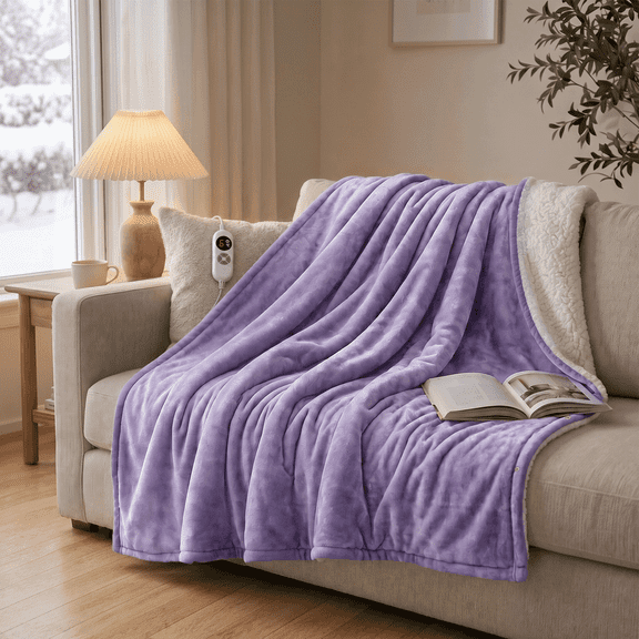 CalFancy Heated Blanket 50"×72", Oversized Electric Blanket with 6 Heat Levels, 4H Timer, ETL & FCC Certified, Fast Heating, OEKO-TEX Fabric, Purple