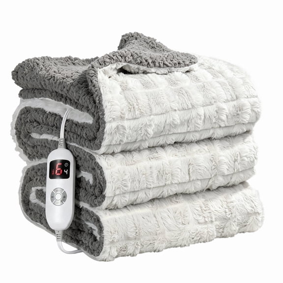 Calfancy Heated Blanket Faux Fur Oversized 50"×72" Electric Blanket 6 Heating Levels, 4 Hours Timer, ETL & FCC Certified, OEKO-TEX Fabric, Gray