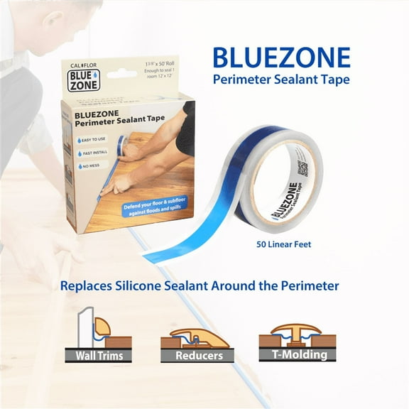 CalFlor TA82350 BlueZone Perimeter Sealant Tape, for installing Wood, Laminate, Vinyl & Hybrid Flooring where an expansion space, gap or edge occurs.