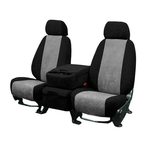 CalTrend Center 40/20/40 Split Bench SuperSuede Seat Covers for 2016-2022 Toyota Sequoia - TY543-08SP Light Grey Insert with Black Trim