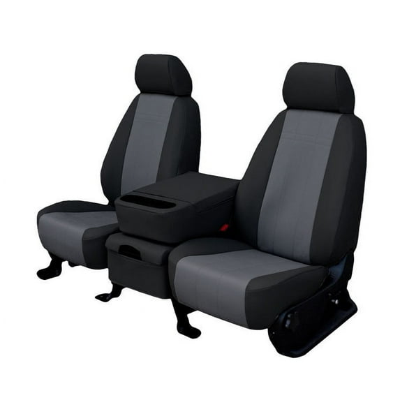 CalTrend Front 40/20/40 Split Bench I Can't Believe It's Not Leather Seat Covers for 2013-2023 Ram 1500-5500 - DG351-03LB Charcoal Insert with Black Trim