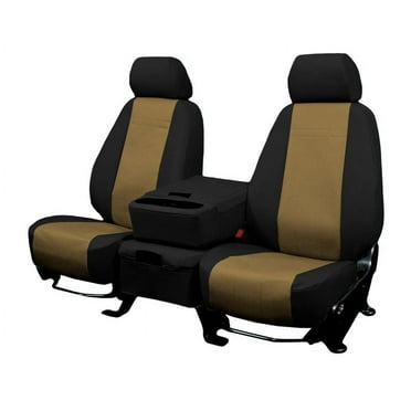 CalTrend Front Captain Chairs DuraPlus Seat Covers for 1985-1995 Chevy/GMC Astro|Safari - CV129-06DD Beige Insert with Black Trim