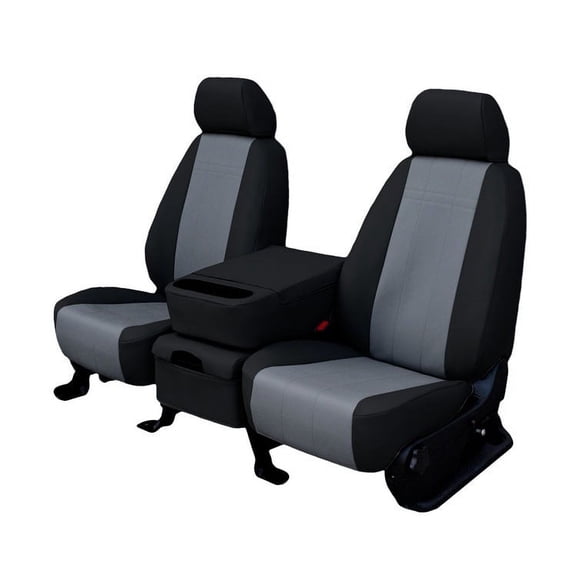 CalTrend Front Solid Bench Faux Leather Seat Covers for 1981-1991 Chevy C10/20 Suburban|R10|R1500 - CV163-08LB Light Grey Insert with Black Trim