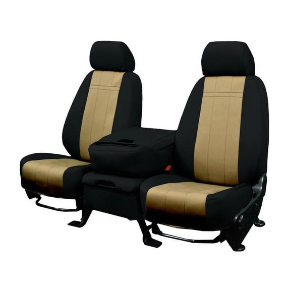 CalTrend Rear 50/50 Split Bench NeoPrene Seat Covers for 2007-2013 Cadillac Escalade - CD412-06PP Beige Insert with Black Trim