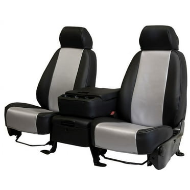 CalTrend Rear 60/40 Split Bench Carbon Fiber Seat Covers for 1995-1999 Chevy/GMC Tahoe|Yukon - CV185-08FC Light Grey Insert with Black Trim