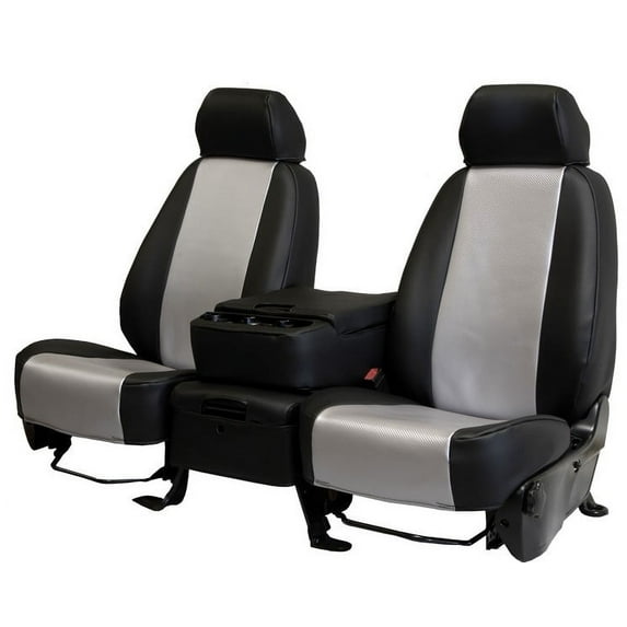 CalTrend Rear 60/40 Split Bench Carbon Fiber Seat Covers for 2001-2001 Ford F-150 - FD172-08FC Light Grey Insert with Black Trim