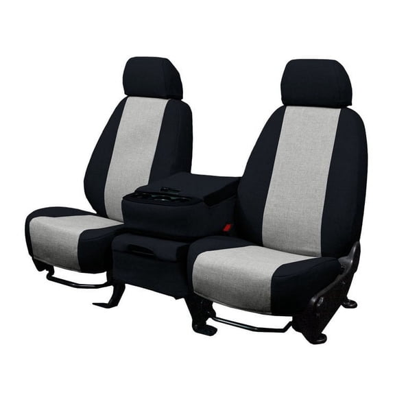 CalTrend Rear 60/40 Split Bench Tweed Seat Covers for 2014-2021 Toyota Tundra - TY513-08TT Light Grey Insert with Black Trim