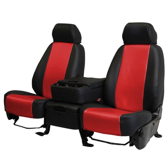 CalTrend Rear Solid Bench Carbon Fiber Seat Covers for 2013-2016 Toyota Avalon - TY541-02FC Red Insert with Black Trim