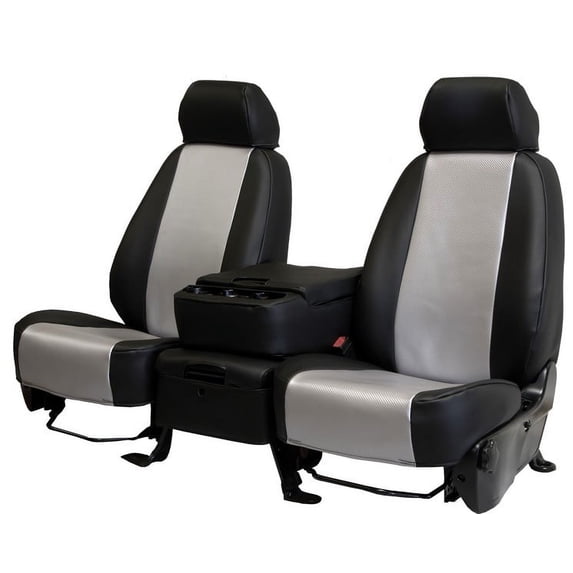 CalTrend Rear Solid Bench Carbon Fiber Seat Covers for 2013-2016 Toyota Avalon - TY541-08FC Light Grey Insert with Black Trim