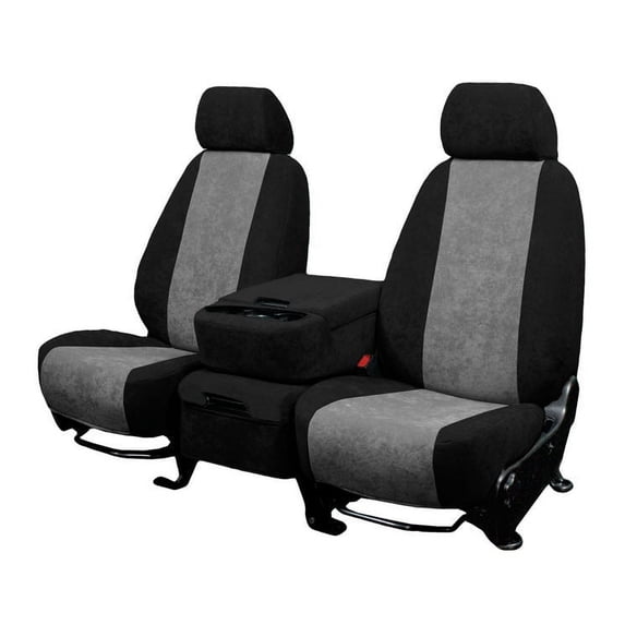 CalTrend Rear Solid Bench MicroSuede Seat Covers for 1999-2002 Ford F-250-550 - FD286-08SB Light Grey Insert with Black Trim