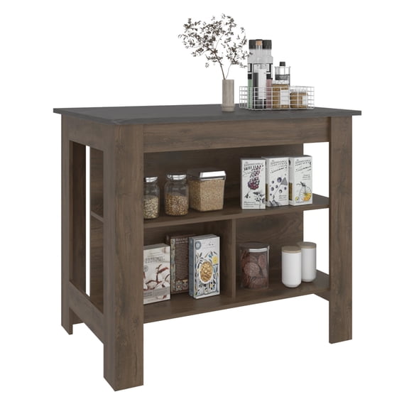 TUHOME Cala Kitchen Island with Storage and Seating, 3 Shelves, Wide Top, Engineered Wood