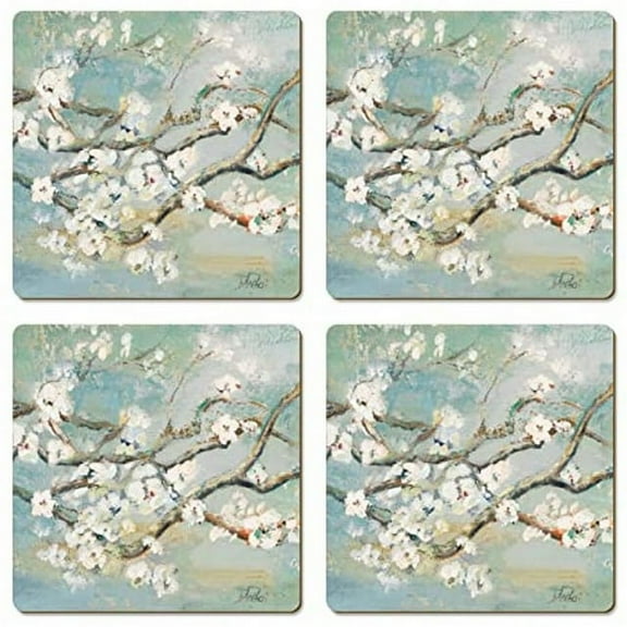 Cala Home 4 Cork Back Coasters, Cherry Blossoms