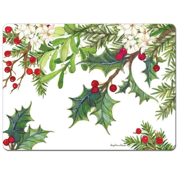 Cala Home "Balsam & Berries" Premium Decorative Hardboard Cork Back Tabletop Placemats 4 Pack
