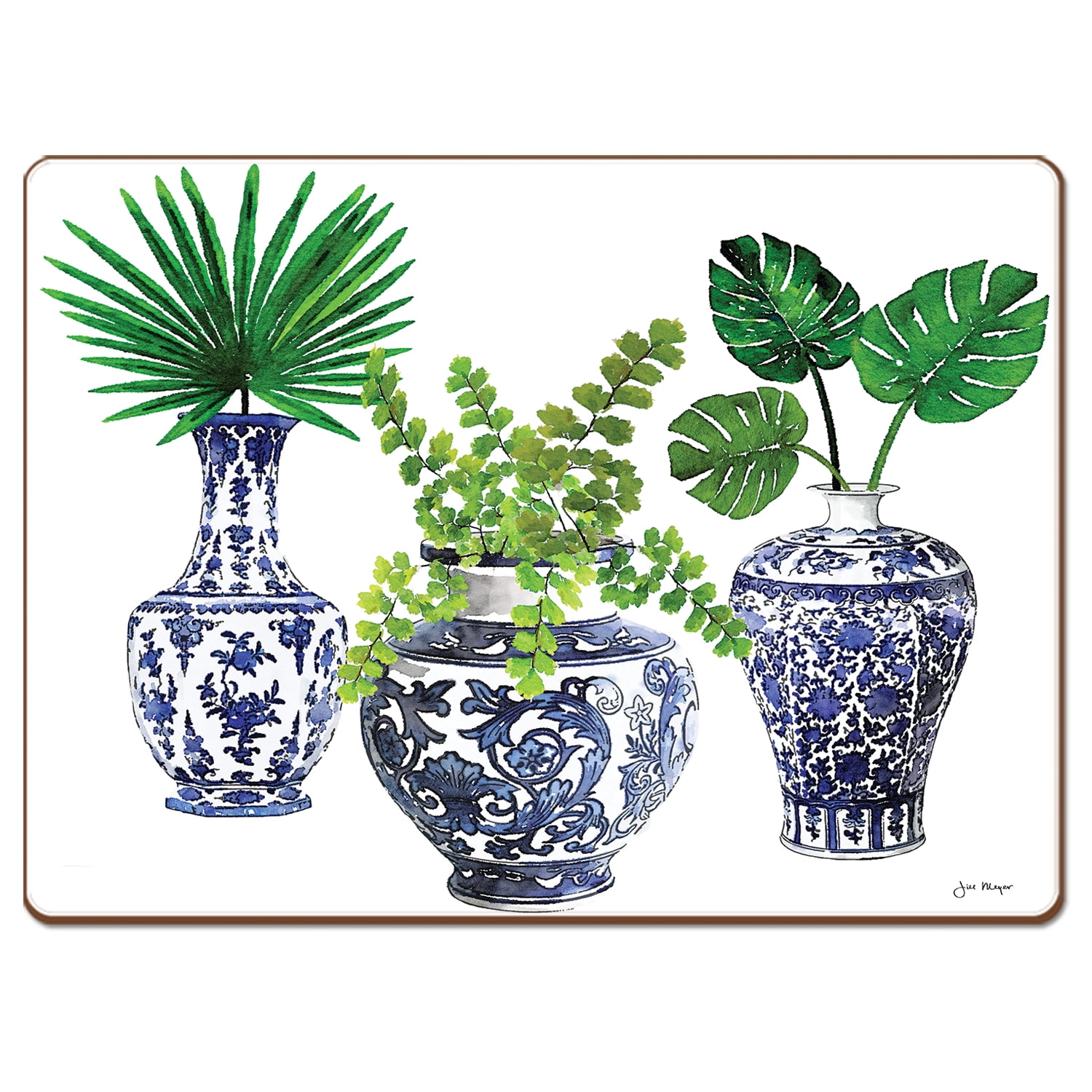 Cala Home "Blue Delft Vases" Premium Decorative Hardboard Cork Back Tabletop Placemats 4 Pack