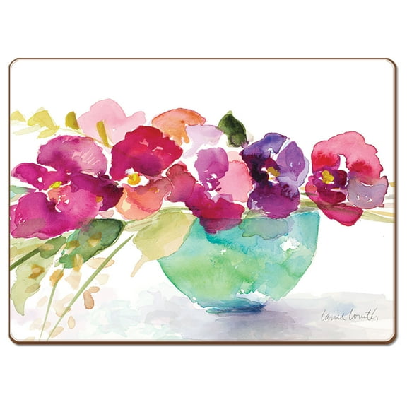Cala Home "Bowl Of Blooms" Premium Decorative Hardboard Cork Back Tabletop Placemats 4 Pack