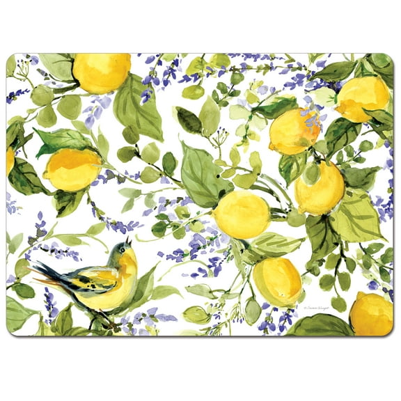 Cala Home "Lemon Watercolor" Premium Decorative Hardboard Cork Back Tabletop Placemats 4 Pack