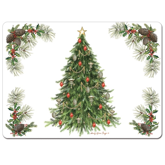 Cala Home "Our Christmas Tree" 4 Pack Decorative Hardboard Cork Back Tabletop Placemats