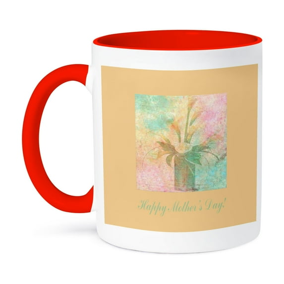 3dRose, Cala Lilies in a Vase, Happy Mothers Day, 11oz Two-Tone Red Mug