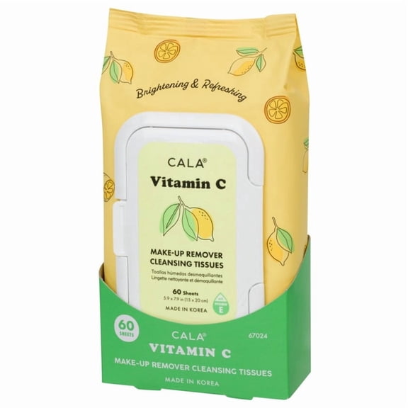 CALA Makeup Remover Cleansing Tissues: Vitamin C (60 Sheets) - Gentle, Hydrating, Antioxidant-Rich Wipes for a Radiant, Even-Toned Complexion