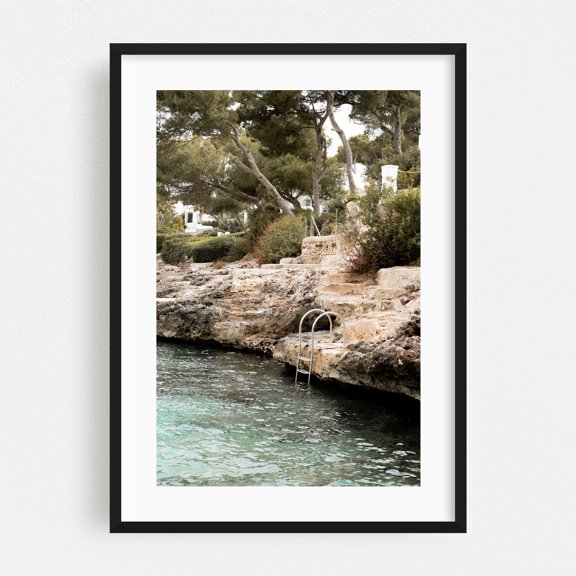 Cala Petita Bay - Spain Photography Coast Seaside Mediterranean Nautical Nature Landscape Water Black Framed Wall Art Print 5 x 7 inches