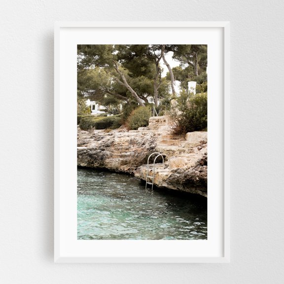 Cala Petita Bay - Spain Photography Coast Seaside Mediterranean Nautical Nature Landscape Water White Framed Wall Art Print 5 x 7 inches