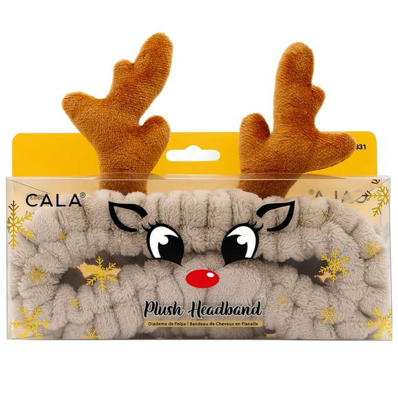 Cala Plush Headband (Reindeer) - Soft, Non-Slip Hair Accessory for Women, Perfect for Skincare, Makeup Application, and Spa Use, Fits All Hair Types