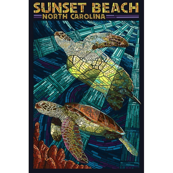 Calabash, North Carolina, Sunset Beach, Sea Turtle Paper Mosaic (9x12 Wall Art Print, Home Decor)