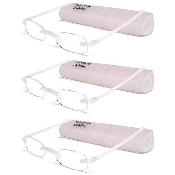 Calabria 714 Flexie Oval Rimless Reading Glasses +1.00 Ice (3pack) Men/Women Bendable Readers Flexible TR90 Frame