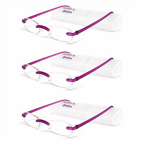 Calabria 714 Flexie Oval Rimless Reading Glasses +2.00 Violet (3pack) Men/Women Bendable Single Power Readers Flexible TR90