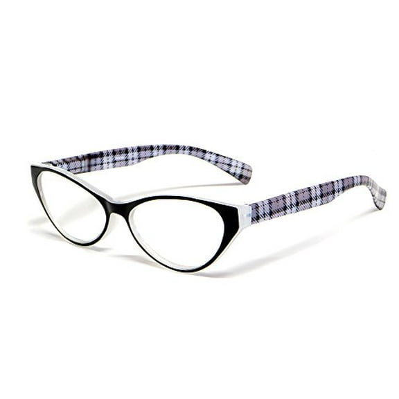 Calabria Emily Cateye Reading Glasses +4.50 Crystal Black Plaid Women Trendy Fashion Eyeglasses Cat Eye One Power Readers