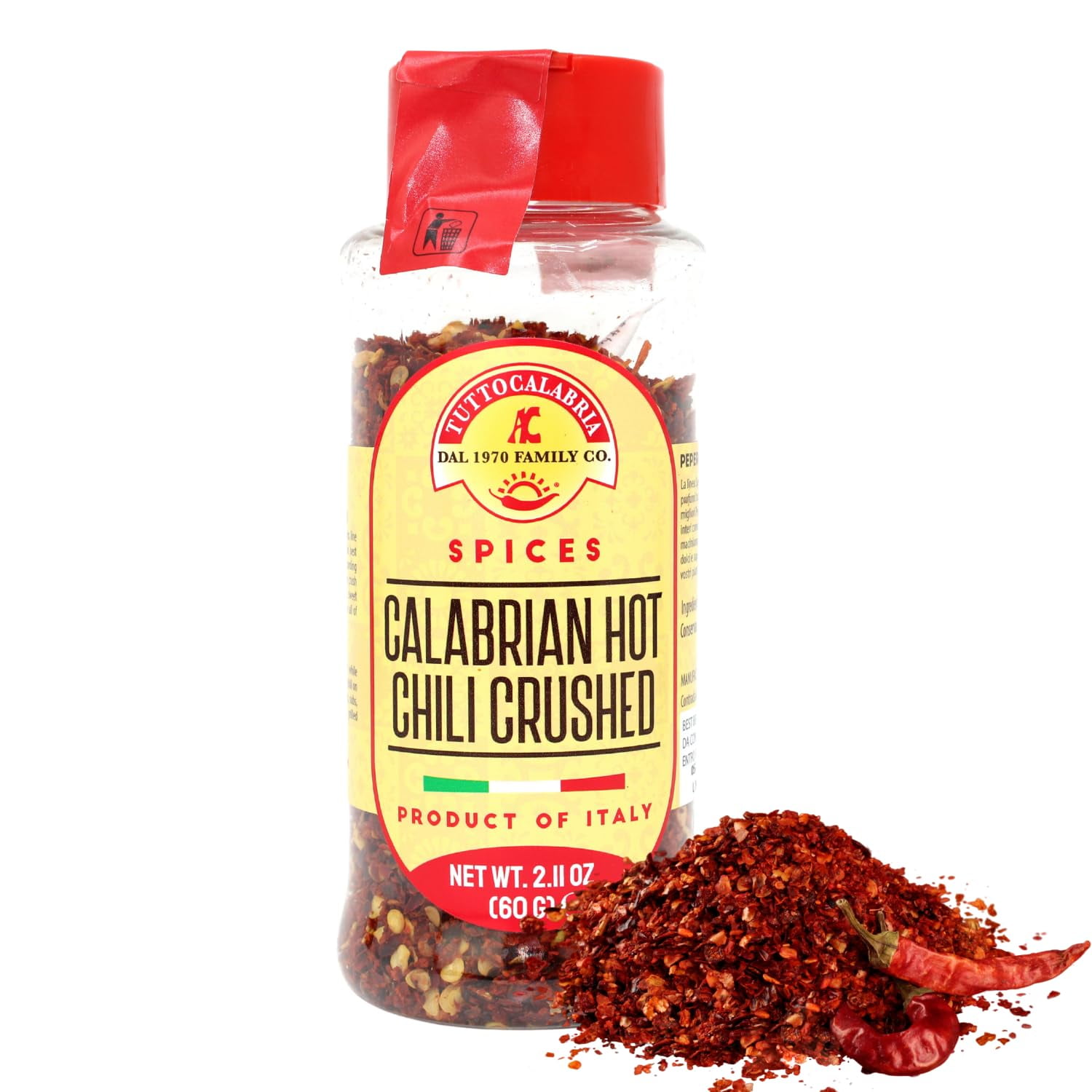 Calabrian Chili Flakes, Dried, MMF7 Crushed Hot Chili Peppers, 60 g, 2.