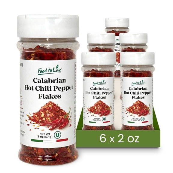 Calabrian Hot Chili Pepper Flakes, 2 oz All Natural Vegan, Kosher by Food to Live (Pack of 6)