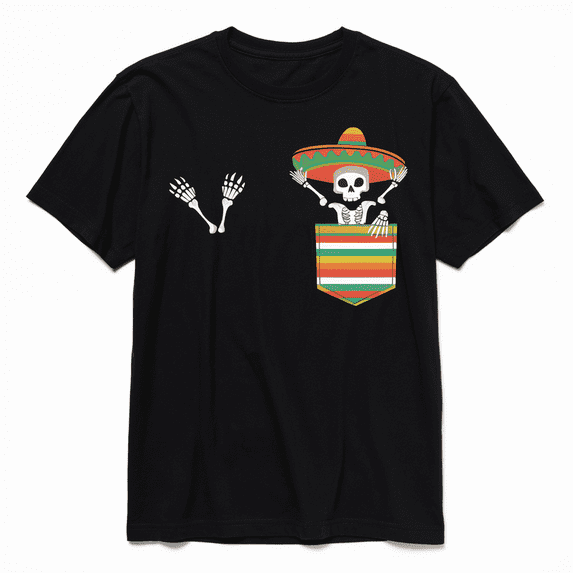 Calaca Blanket Pocket Serape Mexican Gift Cinco De Mayo T-Shirt