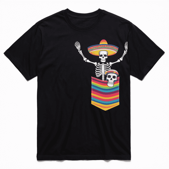 Calaca Blanket Pocket Serape Mexican Gift Cinco De Mayo T-Shirt