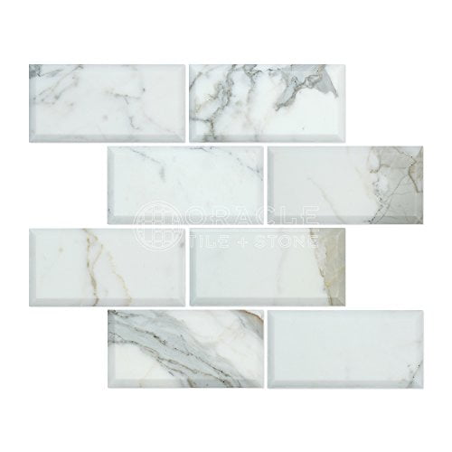 Calacatta Gold (Italian Calcutta) Marble 3 X 6 Subway Field Tile, Honed and Deep Beveled