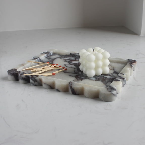 Calacatta Purple Scalloped Marble Serving Tray
