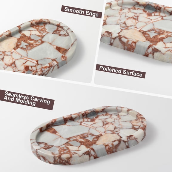 Calacatta Red - 1 Pack Oval Marble Serving Tray 10x6 Inch Vanity Bathroom Organizer