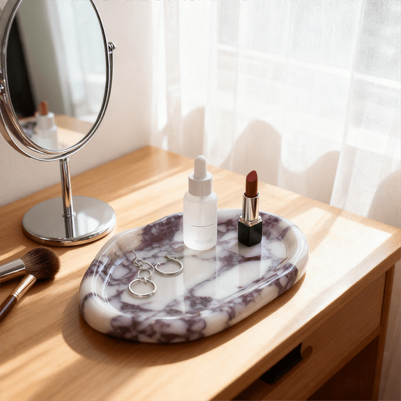 Calacatta Viola Elegant Irregular Marble Tray, Natural Stone Dish Sculpture Barthroom Canisters Storage, Organizer for Jewelry, Daily Item, Perfect for Home Decor, Vanity Dresser