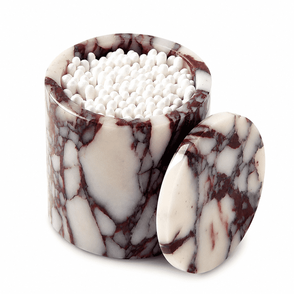 Calacatta Viola Marble Bathroom Organizer Jar with Lid, Large Capacity Storage for Swabs Balls Pads