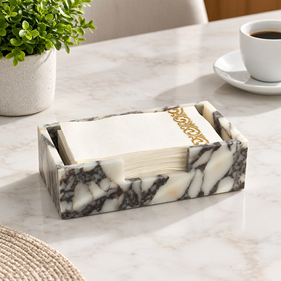 Calacatta Viola Marble Napkin Holder 9.8"x4.9"x2.8" Guest Towel Paper Hand Basket For Bathroom/kitchen/restaurant