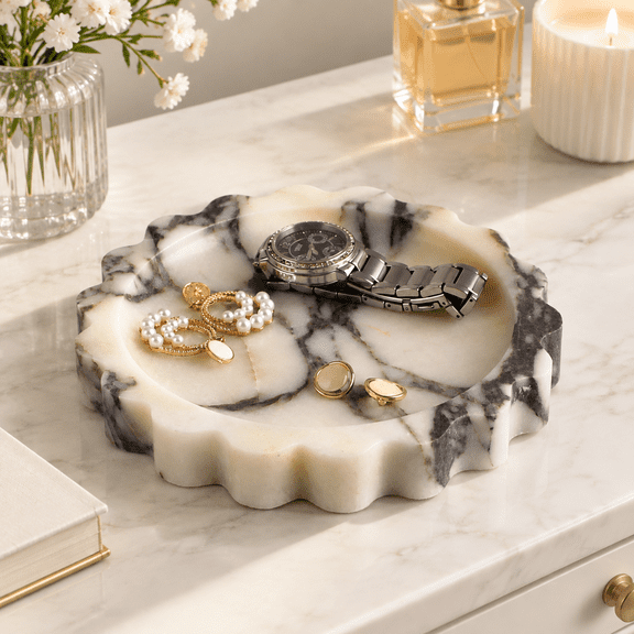 Calacatta Viola Marble Scallop Edge Small Decorative Tray 6.3 Inch