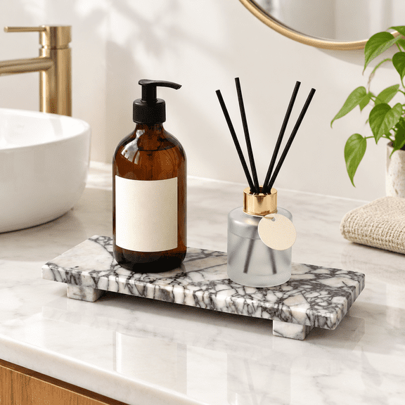 Calacatta Viola Marble Serving Tray, 14.02 x 5.00 x 2.01 Inch Stone Riser for Kitchen Counter and Home Decor