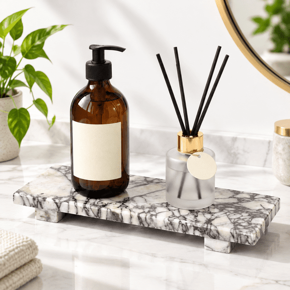 Calacatta Viola Marble Serving Tray, 14.02 x 5.00 x 2.01 Inch Stone Riser for Kitchen Counter and Home Decor